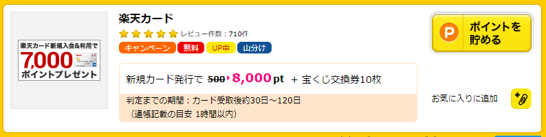 ハピタス広告の楽天カード